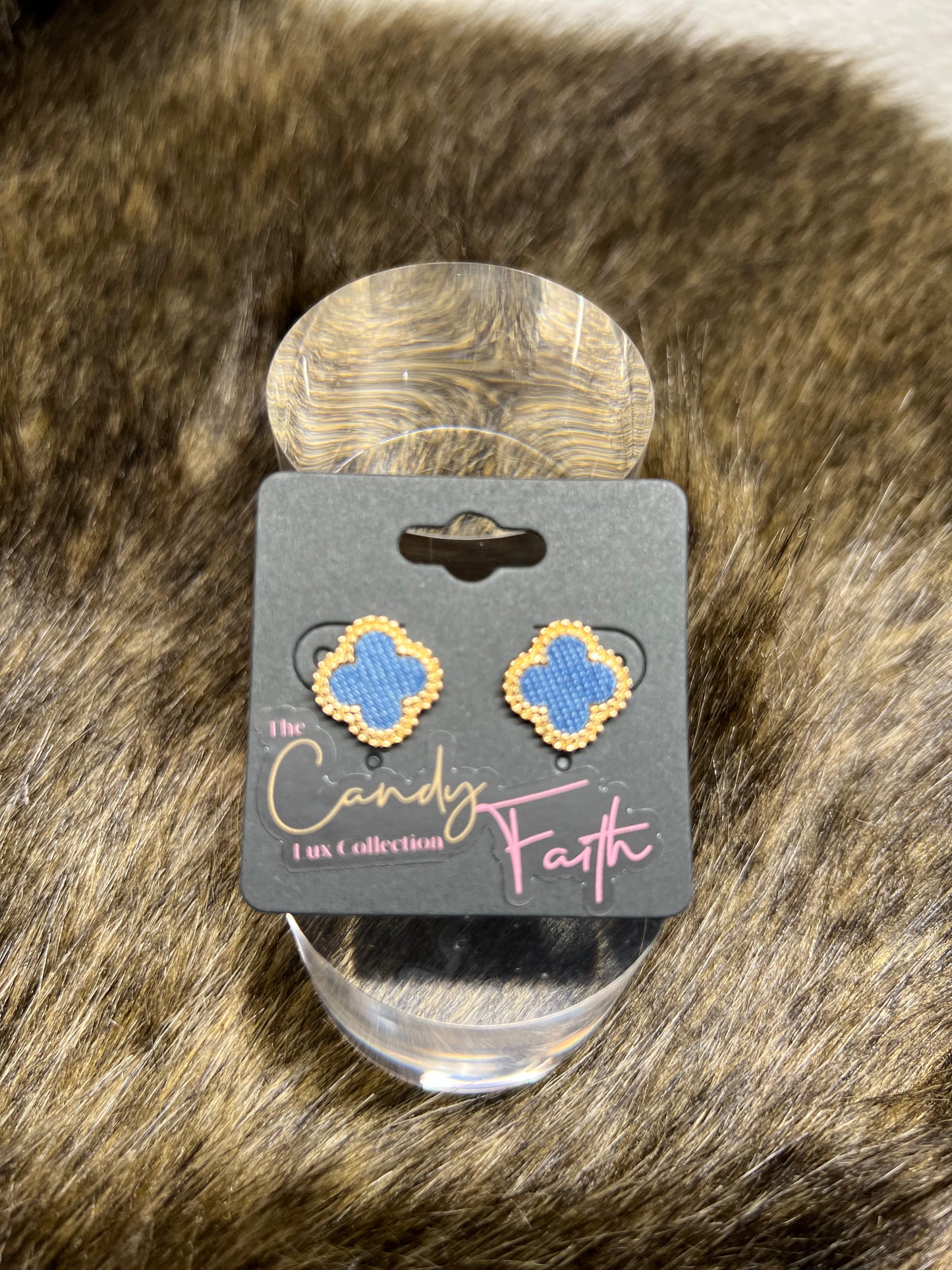 Denim clover stud earrings