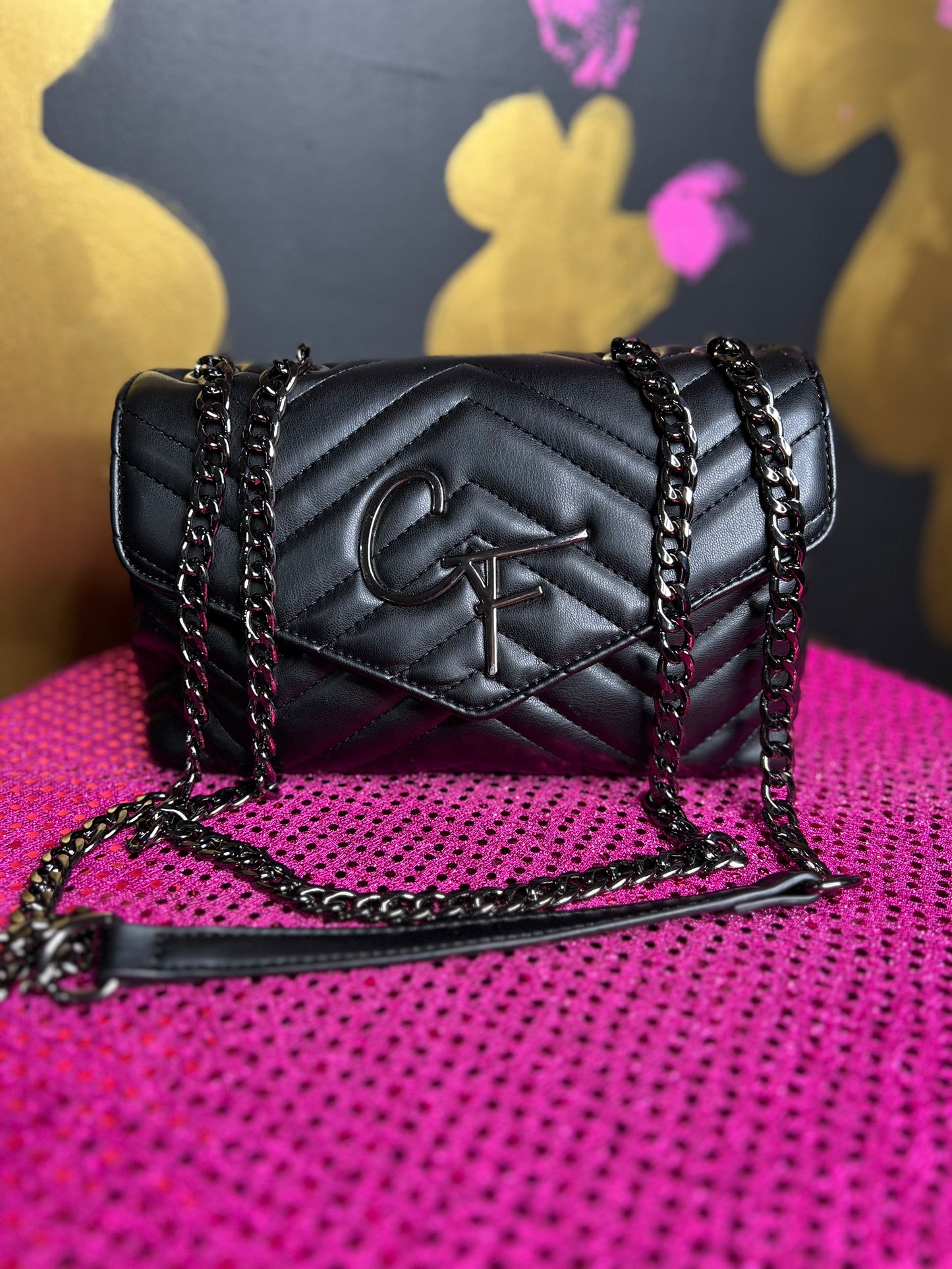 CF LUX SIGNATURE HANDBAG (sm) blk & gun metal